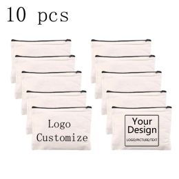 Cases 10PCS Custom Name Cosmetic Bag Women Neceser Makeup Bag White Zipper Pouch Travel Toiletry Makeup Organiser Student Pencil Bag