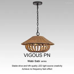 Chandeliers American Retro Wabi Sabi Hand-Woven Rope Chandelier Living Room Dining B&B Bedroom Japanese Creative Wooden Bead Lamps