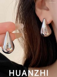 Stud Earrings HUANZHI Ins Large Water Drop Metal Chunky Tear Pendant Glossy Smooth Earring Fashion Jewelry Gifts For Women