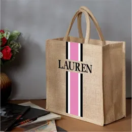 Bags Personalized Tote Bag Jute Burlap Custom Natural Jute Tote Bag Bridesmaid Gifts Monogrammed Jute Bag Beach Bag Bride Wedding Bag