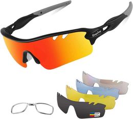 Polarised sports sunglasses bicycle sunglasses suitable for men and women. 5 interchangeable lenses for running baseball golf driving 1Y9R