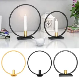 Candle Holders Simple Candlestick Tea Light Holder Rack Round Circle Iron Wedding Table Decoration Party Supplies Dinner Decor