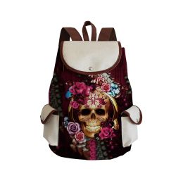 Backpacks Skull Red Floral Printed Handbag Halloween Backpack Ladies Cool Retro Drawstring Backpack Cartoon Portable Drawstring Backpack