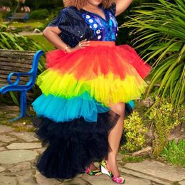 Skirts Colorful Rainbow Tulle Women'S Skirt Tutu Long Party Girls Elastic Waistline Full Maxi Puffy High Low Custom