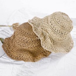 Wide Brim Hats Foldable Straw For Women Beach Outdoor Sun Protection Bucket Lace Up Fisherman Leisure Panama Basin