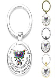 Christian Believers My Mind Still Talks to You Key Chain for Women Butterflies Cross Pattern Glass Badges Keyring Men Gadgets8500251