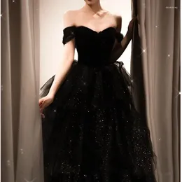 Party Dresses Classic Black Formal Evening Tiered Dress Boat Neck Strap Cocktail Women Mesh Prom Ball Gown Vestidos