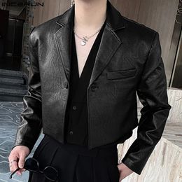 INCERUN Tops Korean Style Handsome Mens Short Leather Jackets Suit Casual Streetweat Male Long-sleeved Jackets Blazer S-5XL 240408