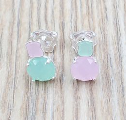 Mini Colour Earrings Stud In Silver With Amazonite And Pink Quartz Bear Jewellery 925 Sterling Andy Jewel 9154336706071615