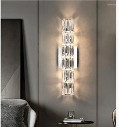 Wall Lamps Modern Lustre Crystal Lamp Steel Silver Bedroom LED Lights W12cm H60cm Decora Fixtures Living Room Sconce