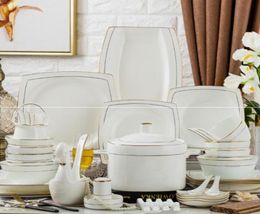 60 chinese style bone china tableware set dinnerware set Gold inlaid jade trace gold simplicity happy life item3842999