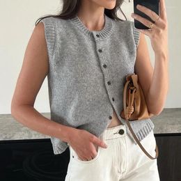 Women's Tanks Chic Fashion Knitted Tank Tops Women Summer Sleeveless Front Button Basic Vest Aesthetic 90s Vintage Y2K Crop Streetwear