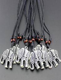 Fashion men Elephant Pendant Necklace Bone Carved Wooden Bead Necklace You can adjust the length of rope6830652