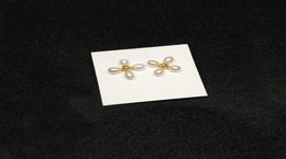 Real Gold Plated Pearl Flowers Stud Earrings Brand Letter earrings Gift9568502