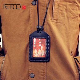 Holders AETOO ID card holder genuine leather lanyard brand custom badge transparent badge lanyard Customised highend leathe