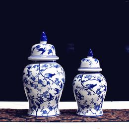 Vases Jingdezhen Antique Blue And White Porcelain General Pot Ceramic Ware Ornament Large Storage Chinese Style Home Decor