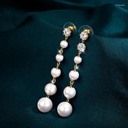 Dangle Earrings Women Elegant Pearl Long Created Large Simulated Chain Crystal For Wedding Party Gift