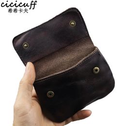 Purses Retro Mini Original Leather Men Wrinkle Coin Purse Credit Cards Holder Genuine Leather Bifold Minimalist Short Wallet for Women