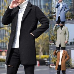 Men's Trench Coats Casual Men Windbreaker Coat Long Sleeve Warm Pure Colour Slim Autumn Winter Jacket For Office
