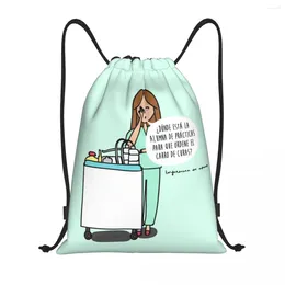 Shopping Bags Enfermera En Apuros Cartoon Drawstring Backpack Sports Gym Sackpack String Bag For Working Out