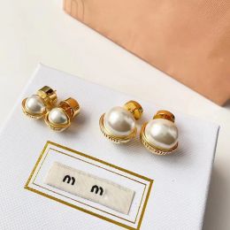 Gold M Brand Letters Designer Earrings Stud for Women Retro Vintage Pearl Round Ball Double Side Wear Chinese Earring Earings Ear Rings Charm Jewelry Gift