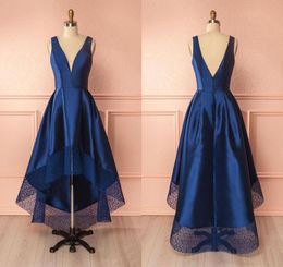 Navy Blue 2022 New High Low Cocktail Prom Dress Backless Cheap Jewel Neck Lace Short Front Long Back Stylish Homecoming Graduation9098865