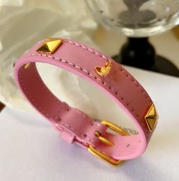 European Pink Bracelet Women's Leather Bracelet Light Luxury Niche Design Exquisite High Sense Bracelets Belt