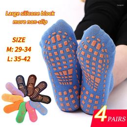 Women Socks 4 Pairs Yoga Pilates Trampoline For Adult/Child Silicone Anti-Slip Grip Cotton Floor Foot Massage Ankle