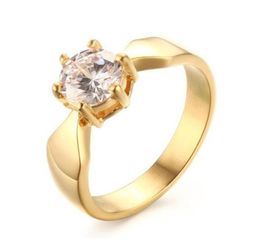 High Polished Womens Stainless Steel CZ Diamond Engagement Rings for Girls 18K Gold Plated4774656