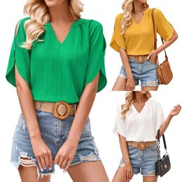 Women's T Shirts Summer Casual Solid Colour V-Neck Slim Fit Hollow Trendy Tops For Women Plus Size Oberteile De Talla Grande