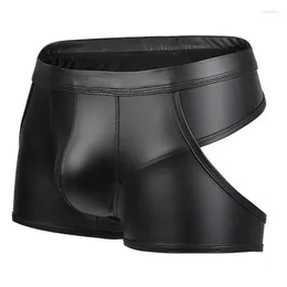 Underpants Gay Underwear Men Solid Leather Boxers Shorts Man Low Waist Male Flat Panty