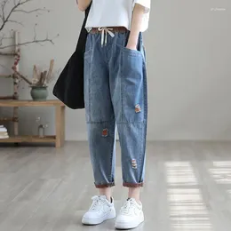Women's Jeans With Holes Cropped Pants High Waisted Trousers Trendyol Women Grunge Woman Clothing Korean Clothes 90s Streetwear Urban