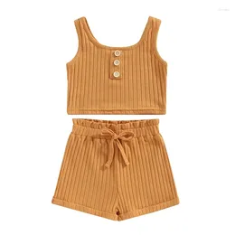 Clothing Sets Kids Girls Pants Suit Casual Street Party Sleeveless Knitting Vest Tops Drawstring Short