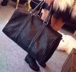 Bags kanye west woven large travel bag knitted genuine leather handbag luggage bags commercial travel duffle handmade luxury