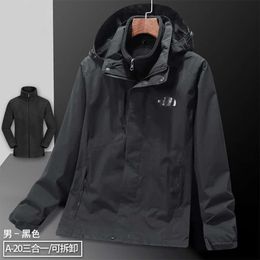 デザイナーラグジュアリーチャパイクラシックニューメンズプラスサイズのゆるい風防水防水フード付きデタッチ可能なジャケットファッションコート3 in 1