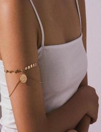 Link Chain Fashion Coin Sequin Upper Arm Link Bracelet Cuff Charms Bracelets Gold Colour Bangles Armband For Women Girl Party Jewe7761996
