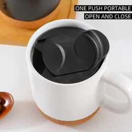 Mugs Leak-proof Coffee Mug 350ml Matte Black With Grip Handle Cork Bottom Detachable Dustproof Lid Heat-resistant Ceramic