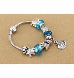 Strands Charm beads fit jewelry 925 silver bracelet shell pendant blue sky starfish turtle charm Diy3132847