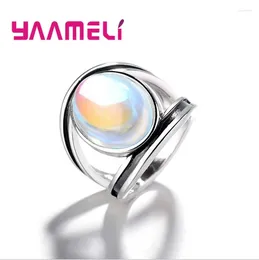 Cluster Rings Antique 925 Sterling Silver Women Ring Vintage Style Boho Oval Natural Crystal Rainbow Moonstone For Female Jewellery