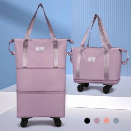 Bags Folding Luggage Bags with Wheels Collapsible Trolley Bag Large Capacity DryWet Separation Unisex Business Trip Bag