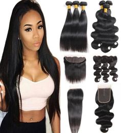 10A Grade Straight Brazilian Human Hair Bundles with Closures Unprocessed Body Wave Bundles with Frontal Malaysian Human Hair Exte8550143