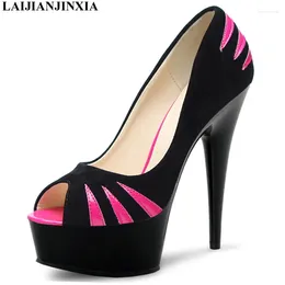 Dress Shoes LAIJIANJINXIA Open Toe For Women Spike 15cm High Heels Platform Pumps Patent Leather Gothic Runway