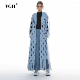Women's Jackets VGH Solid Hollow Out Elegant Coats For Women Notched Collar Long Sleeve Losse Temperament Female Clothing Fashion Style