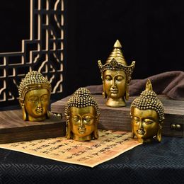 Resin Creative Southeast Asia Antique Buddha Head Statues Golden Miniature Figurines Zen Home Interior Decor Objects 240416