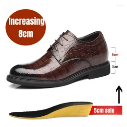 Dress Shoes PDEP 8cm Invisible Height Increasing For Men Leather Office Business Brown Formal Wedding Zapatos De Vestir Hombre