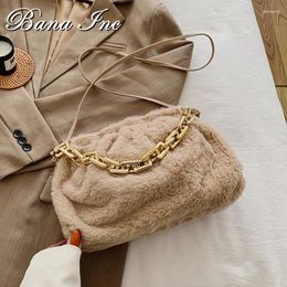 Shoulder Bags Thick Chain Handbag And Purse Women Fur Bag Winter Plush Hand Ladies Crossbody For 2024 Tote Clutch