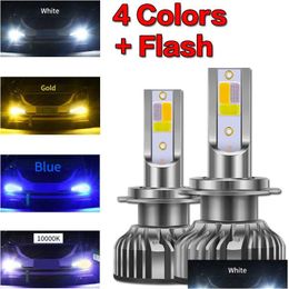 Car Headlights 2Pieces F2 Four Colors Flash Led Headlight 10000Lm H4 H1 H7 H8 H9 H11 H16 9005 Hb3 9006 Hb4 3000K 6000K 10000K Drop Del Otktw
