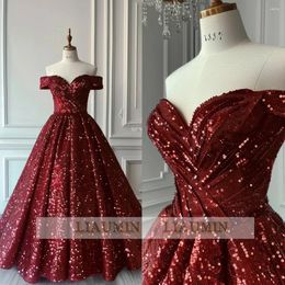 Party Dresses Red Sequin A Line Sparkly Off The Shoulder Full Length Evening Dress Brithday Princess Prom Skirt Women Hand Made W14-2.5