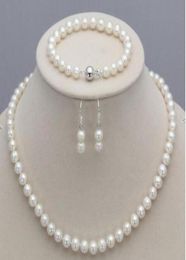 78MM Natural White Akoya Cultured Pearl necklace Earrings set 17quot2286450
