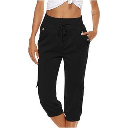 Women Pants Capris Peasant Summer Beach Cotton Capris 3/4 Sweatpants Yoga Pants Elastic Waist Cropped Casual Pants Plus Size S-5XL